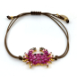 Preview: Ekaterini Freundschaftsarmband, Starfish, Baby Crab, pinke Swarovski Kristalle an brauner Kordel und goldenen Akzenten